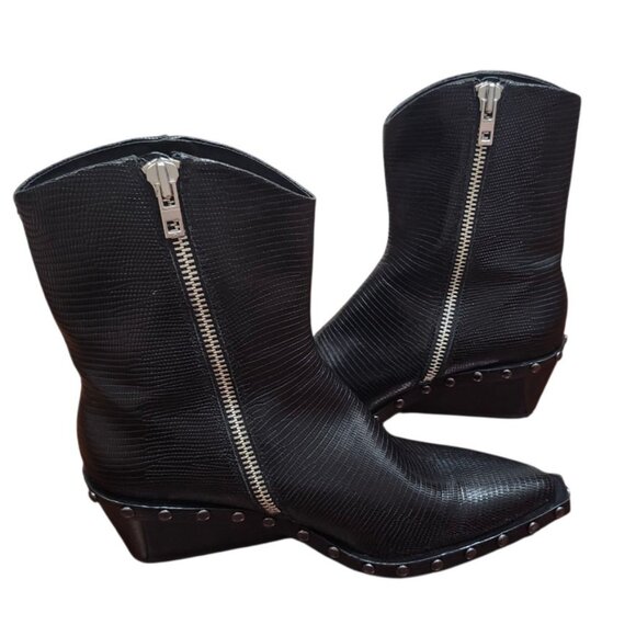 Rag & Bone santiago mid boots Womens black Lizard-embossed calf Size EU 40/US9.5 - Picture 14 of 16